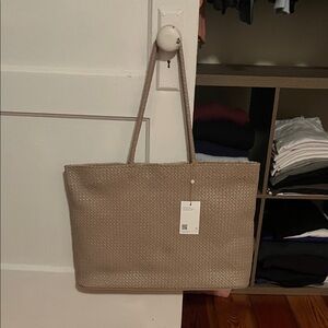 NWT Quince Italian Leather Handwoven Tote, Taupe